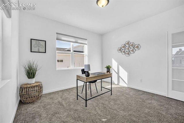 view of carpeted home office