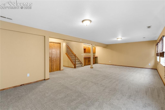 basement with carpet floors