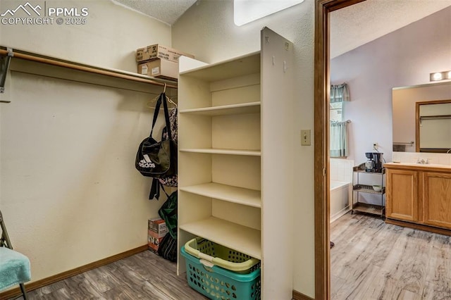 walk in closet featuring sink and light hardwood / wood-style flooring