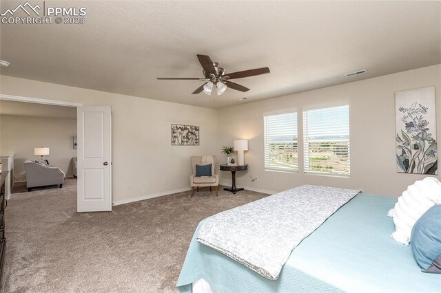 bedroom featuring carpet floors and ceiling fan