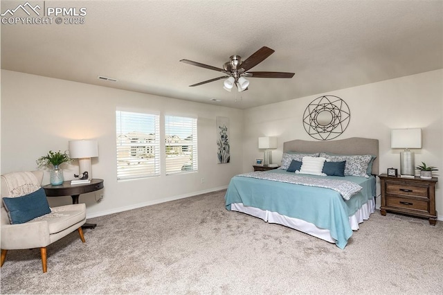 bedroom featuring carpet and ceiling fan