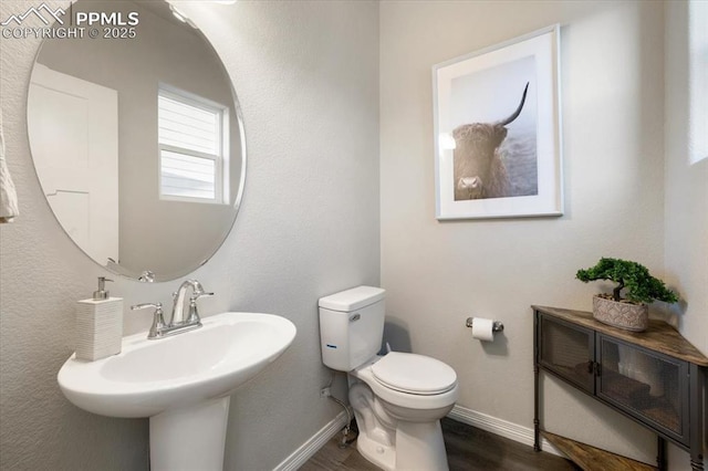 bathroom featuring wood-type flooring, sink, and toilet