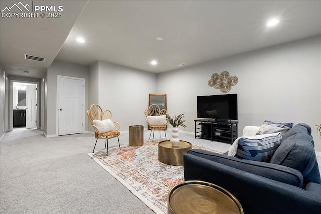 living room with light carpet