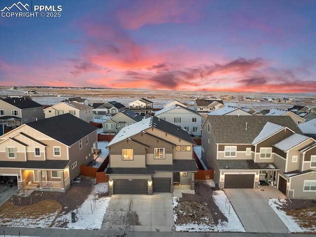 view of aerial view at dusk