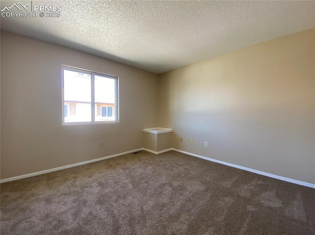 unfurnished room with carpet floors and a textured ceiling