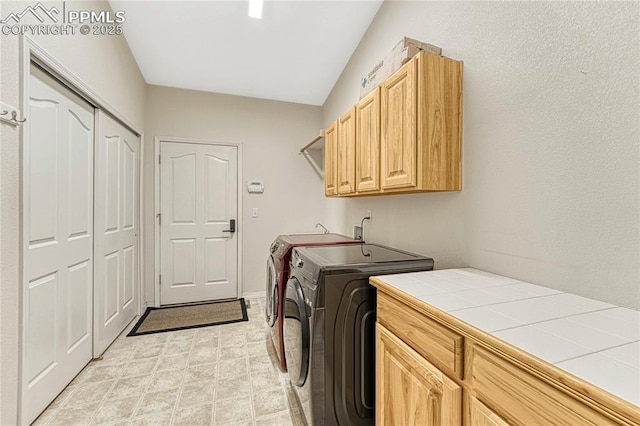 laundry area featuring washing machine and dryer and cabinets