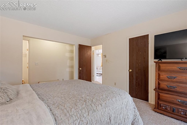 bedroom with a textured ceiling and carpet floors