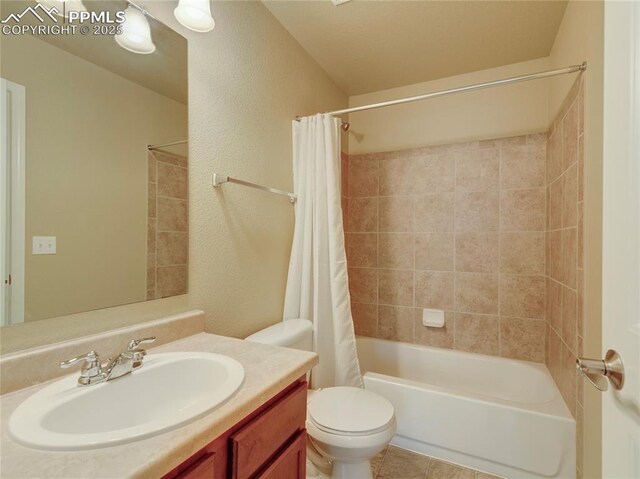 1235 Woodmoor Acres Dr, Monument, CO 80132 - full bathroom with vanity, shower / bath combination with curtain, and toilet