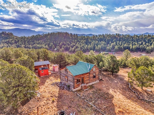 drone / aerial view with a mountain view