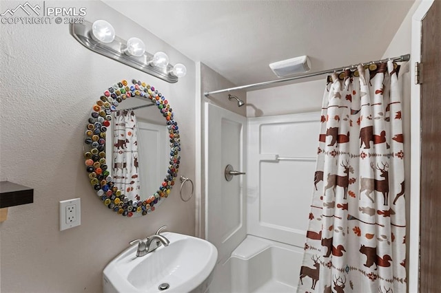 bathroom with sink and walk in shower