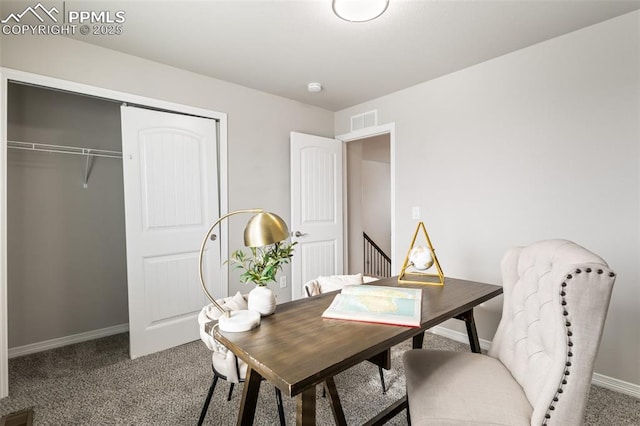 view of carpeted home office