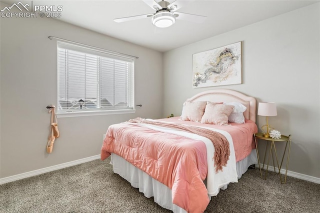 bedroom featuring carpet floors and ceiling fan