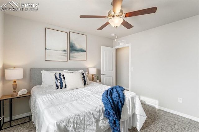 bedroom with carpet flooring and ceiling fan