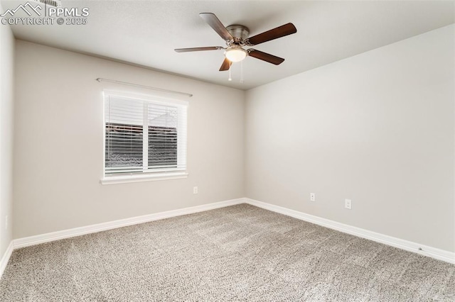 unfurnished room featuring carpet flooring and ceiling fan