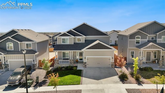 craftsman house featuring a porch and a garage