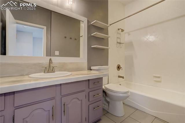 full bathroom with tile patterned floors, vanity, toilet, and tub / shower combination