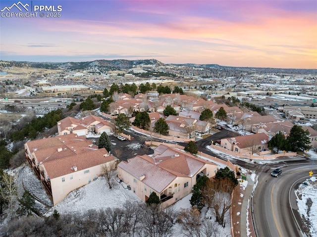 view of aerial view at dusk