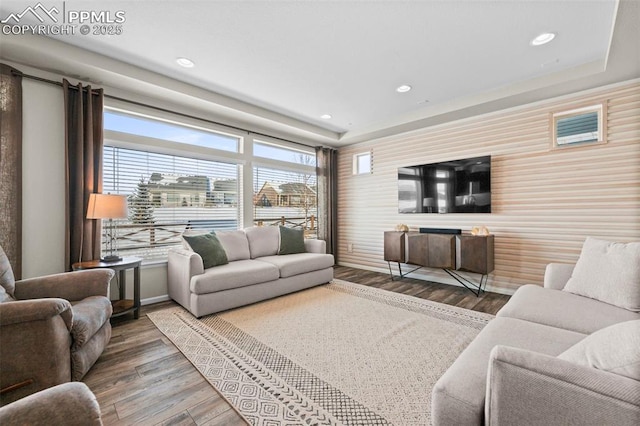 living room with hardwood / wood-style flooring