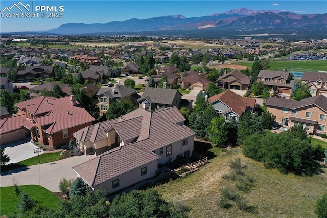 birds eye view of property featuring a mountain view