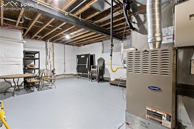 basement featuring heating unit