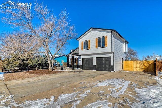 exterior space with a garage