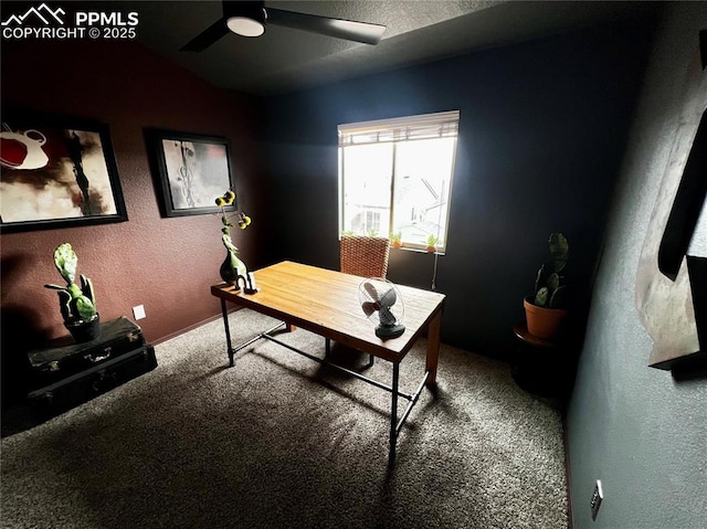 office featuring carpet flooring and ceiling fan