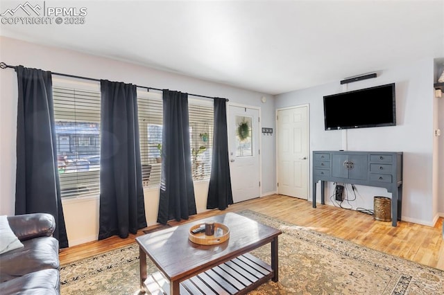 living room with light hardwood / wood-style flooring