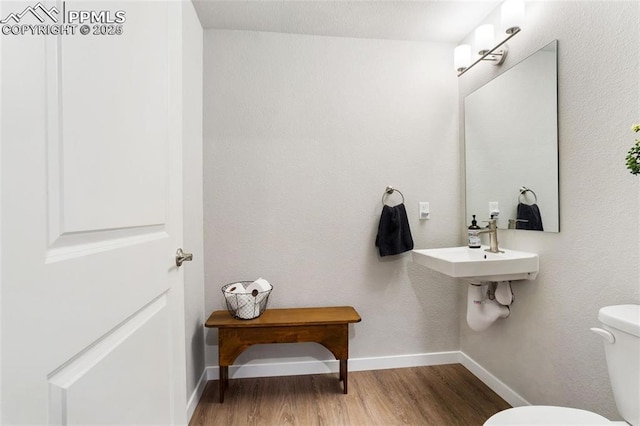 bathroom featuring hardwood / wood-style flooring, toilet, and sink