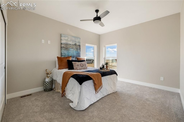 bedroom with carpet flooring and ceiling fan