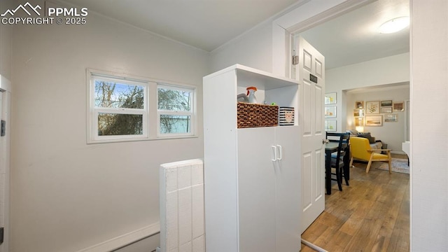 hallway with hardwood / wood-style floors