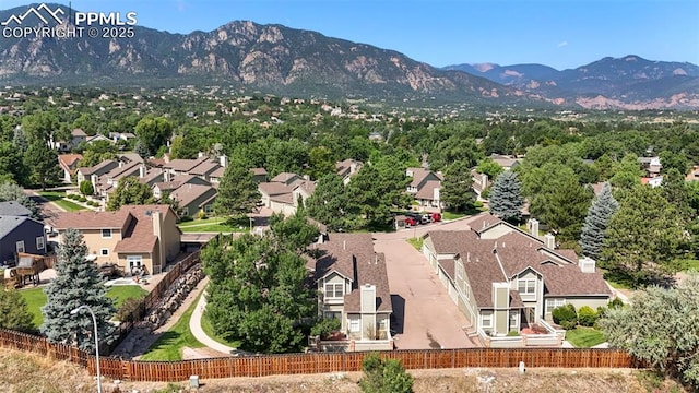 drone / aerial view featuring a mountain view