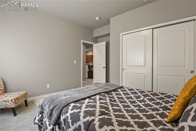 bedroom with carpet and a closet