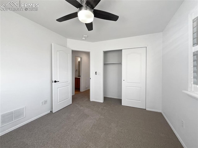 7707 Orange Sunset Dr, Colorado Springs, CO 80922 - unfurnished bedroom with carpet, ceiling fan, and a closet