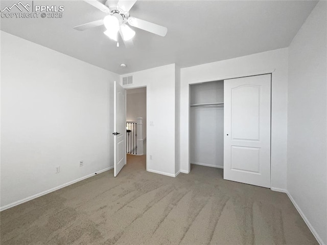 7707 Orange Sunset Dr, Colorado Springs, CO 80922 - unfurnished bedroom featuring carpet flooring, a closet, and ceiling fan