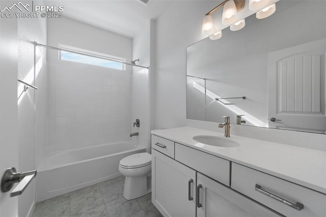 full bathroom with vanity, shower / bathing tub combination, and toilet