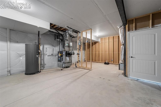 basement featuring water heater