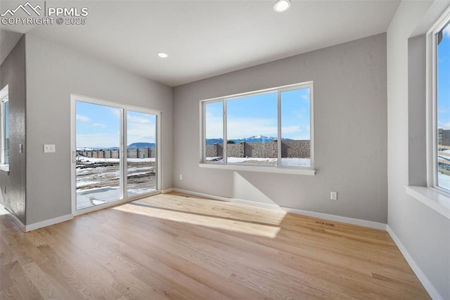 spare room with light hardwood / wood-style floors