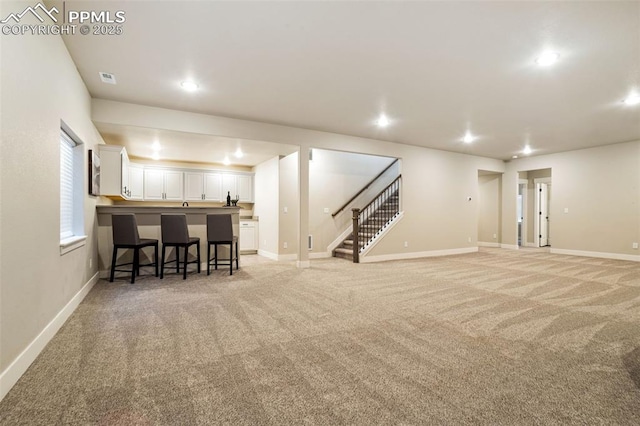 basement with light carpet