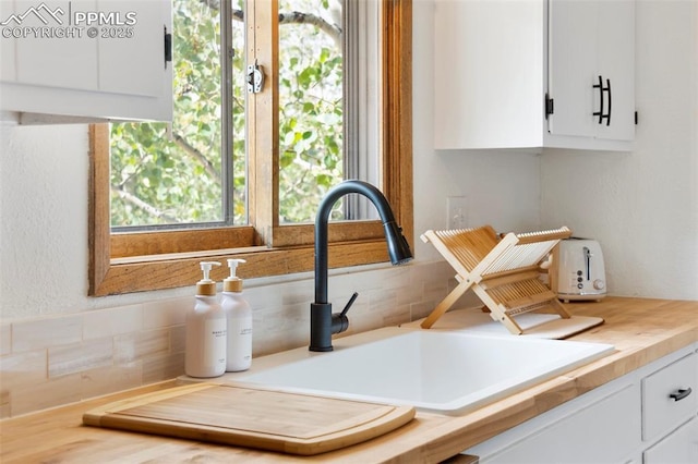 details with white cabinetry and sink