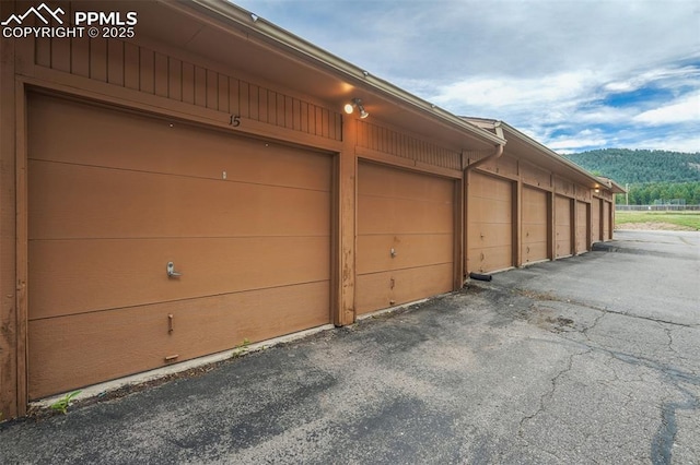 garage with a mountain view