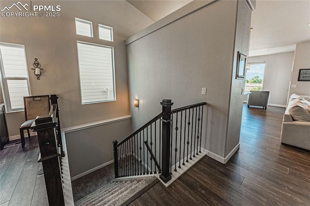 stairs featuring hardwood / wood-style floors