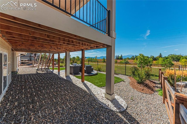 view of patio featuring a mountain view