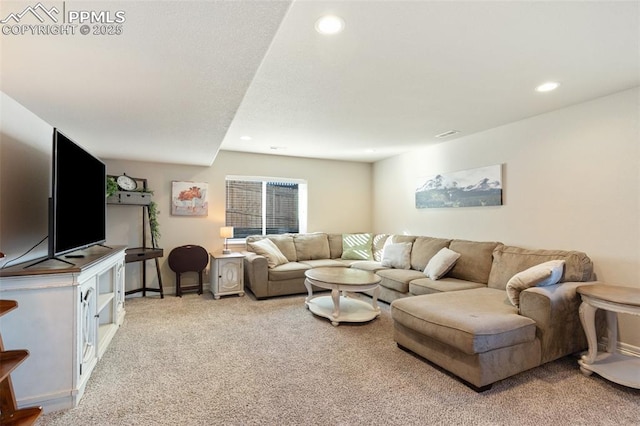 living room with light carpet