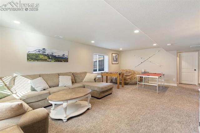 living room featuring carpet floors