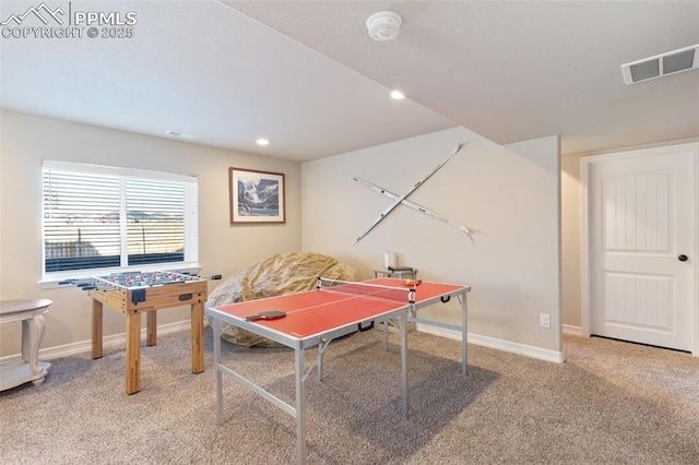 game room featuring carpet flooring