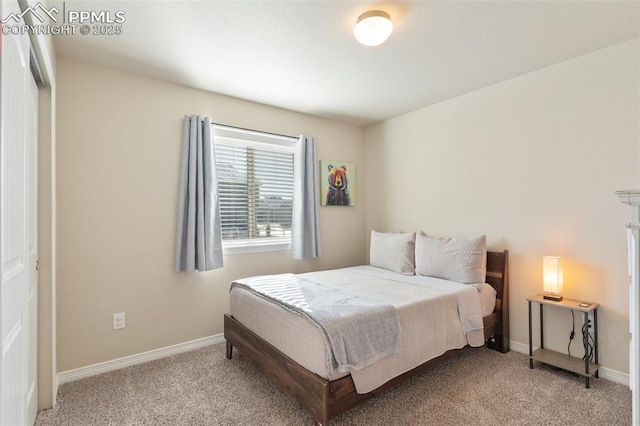 bedroom featuring light colored carpet and a closet