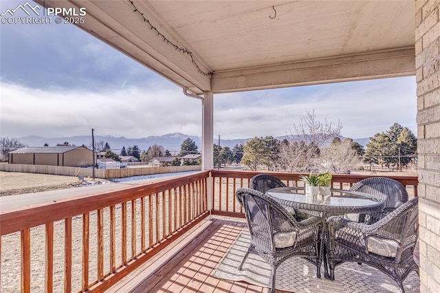 deck with a mountain view