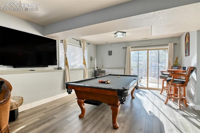 playroom with hardwood / wood-style floors and pool table