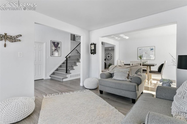 living room with hardwood / wood-style floors