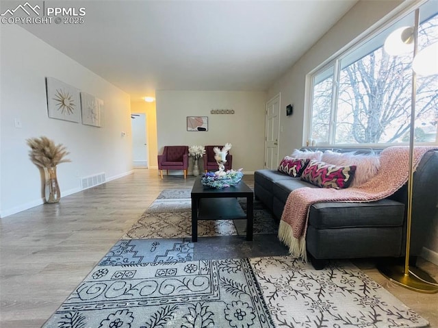 living room with light wood-type flooring